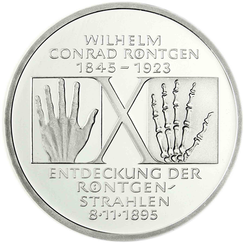 Deutschland 10 DM Silber 1995 Stgl. Wilhelm Korad Röntgen I