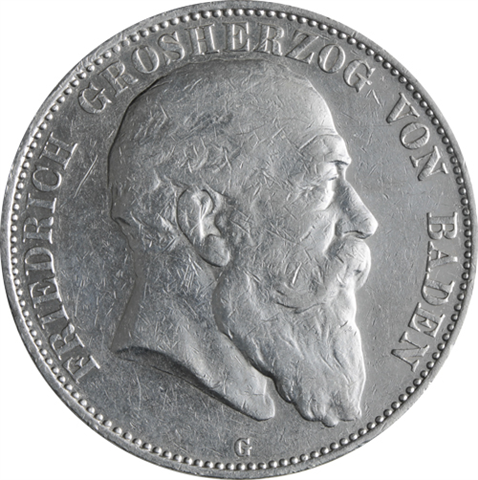 J33-Baden-FünfMark-1902-1907-AgVz-FriedrichI-RS