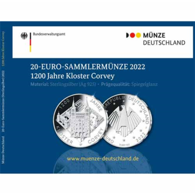 Deutschland--20Euro-2022-AG-PP-Kloster-Corvey-VS-RS-Folder