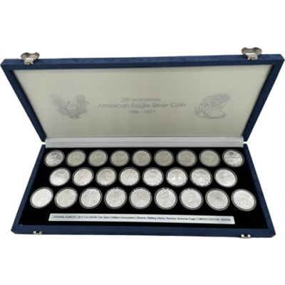 USA-26x1Dollar-1986bis2011-AGstgl-SilverEagle-Etui-offen