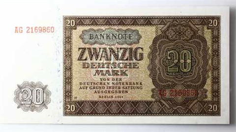 DDR 20 Mark Banknote 1948 – Rosenberg 344 – kassenfrisch-RS