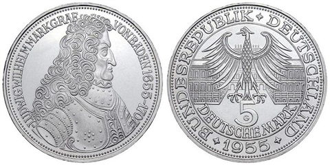 5 DM 1955 Markgraf von Baden I und II