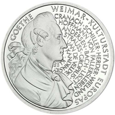 Deutschland 10 DM Silber 1999 Stgl. Johann Wolfgang von Goethe und Weimar I