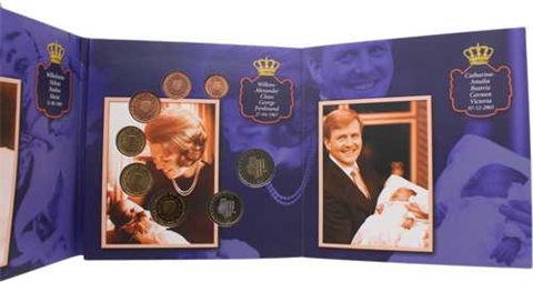 Niederlande-3,88 Euro+Medaille-2003-Stgl-KMS Geburtensatz-Folder