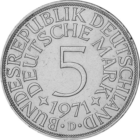 BRD 4 x 5 DM Kursmünze 1971 D - F - G - J Heiermann Silber-Fünfer