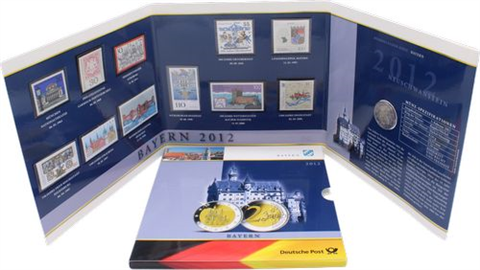 Deutschland-2Euro-Briefmarken-2012-Neuschwanstein-Folder