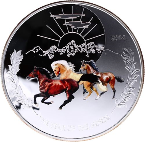 Tokelau-1 Dollar-2014-AGpp-Drei Pferde Ying Yang-Farbe-RS