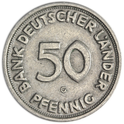 Bank Deutscher Länder 50 Pf 1950 Mzz. G sehr schön