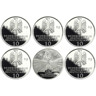 Deutschland-5x10-DM-Silber-1998-PP-300-Jahre-Frankische-Stiftungen-ADFGJ