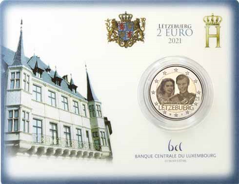 Luxemburg-2-Euro-2021-Hochzeitstag-von-Henri-und-Maria-Teresa-Fotoprägung-Coin-Card