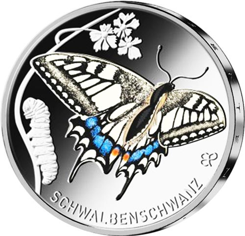 Deutschland-5Euro-2023-Wunderwelt-Insekten-Schwalbenschwanz-RS