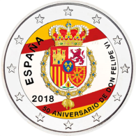 Spanien-2Euro-2018-Farbmünze-50Geburtstag-Koenig-Felipe-RS