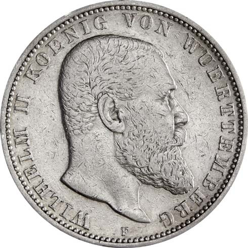 J. 176 - Württemberg 5 Mark Silber 1892-1913  Wilhelm II