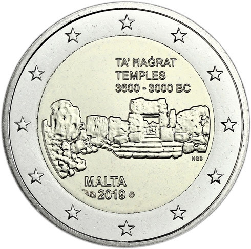 2 Euro Sondermünze Malta 2019  Ta’ Hagrat - Serie Prähistorische Stätten Maltas