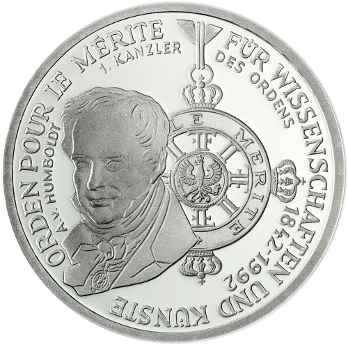 Deutschland 10 DM Silber 1992 Stgl. Orden Pour le Merite, Alexander von Humboldt