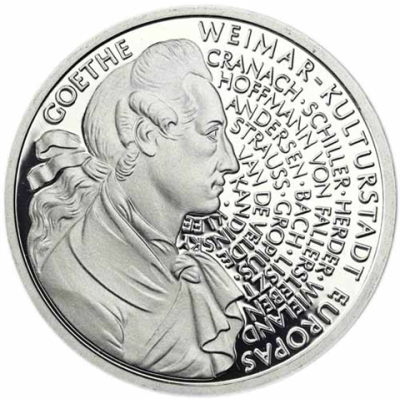 Deutschland-10-DM-Silber-1999-PP-Johann-Wolfgang-von-Goethe-und-Weimar-I