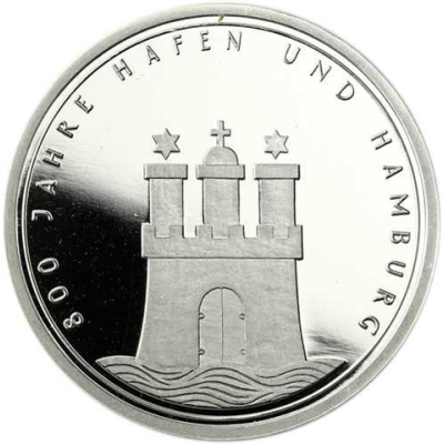 Deutschland 10 DM Silber 1989 PP 800 Jahre Hafen und Hamburg I