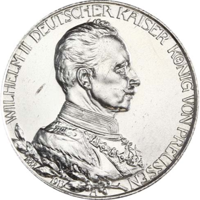 Jäger 111 Preussen 2 Mark 1913 Kaiser Wilhelm II in Uniform 25jähriges Regierungsjubiläum I