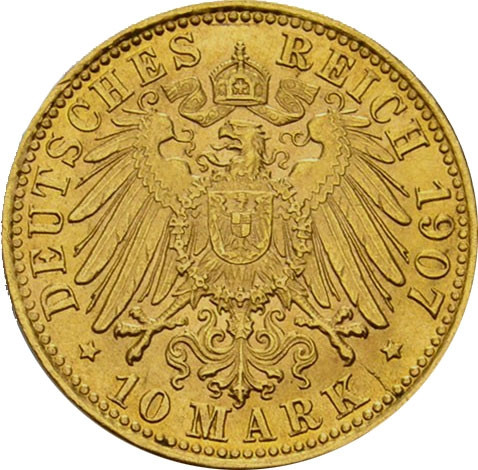10 Mark Kaiserreich Goldmünze aus der Freien Hansestadt Bremen 1907 Jäger 204 