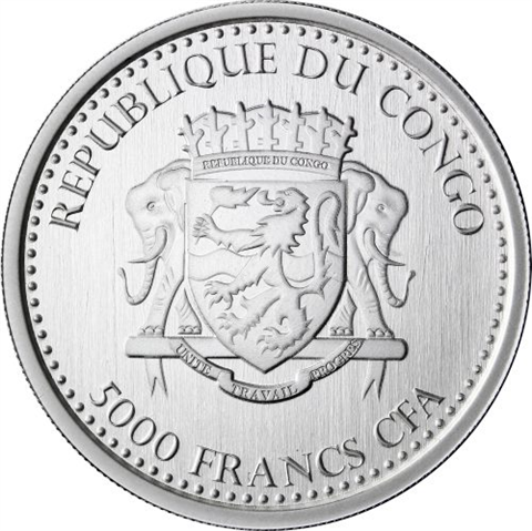 Kongo 5000 Francs Muenze 2015 Stgl. Silberrücken Gorilla Farbe