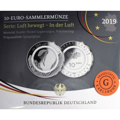 In der Luft – 10 Euro Münze Gleitschirm 2019 1. Ausgabe Polymerring 