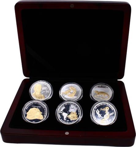 Samoa-6x10 Dollar-2009-PPvergoldet-200th Geburtstag C. Darwin-Etui I