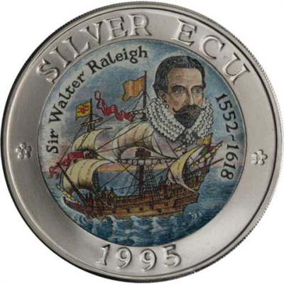 Großbritannien-Ecu-1995-AGstgl-Farbe-Sir Walter Raleigh-RS