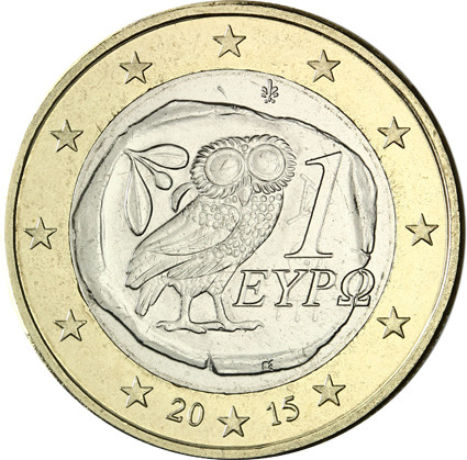 Kursmünze aus Griechenland 1 Euro 2015 bfr. Eule auf der Tetradrachm