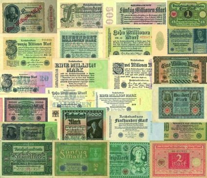 Banknoten Reichsmark der Inflation 1919 bis 1924 