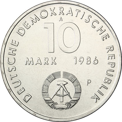 J.1608P -  DDR 10 Mark 1986 Ernst Thälmann Silber-Probe 