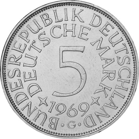 BRD 4 x 5 DM Kursmünze 1969 D - F - G - J Heiermann Silber-Fünfer