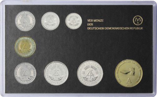 DDR Mini Jahressatz 1986  7 Münzen 1 Pfg. bis 2 Mark und eine Medaille: Schmelzen