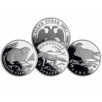 Russland-3-x-1-Rubel-1996-Silber-PP-–-Rotes-Buch-IV-RSVS