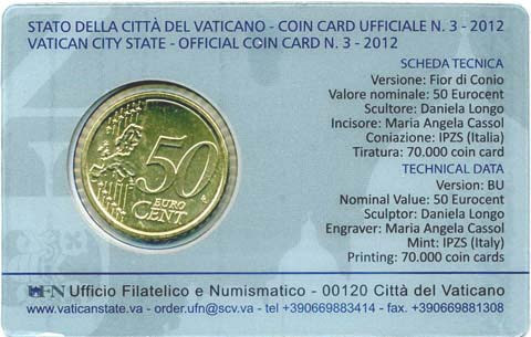 Vatikan 50 Cent 2012 Stgl. Benedikt XVI in Coin Card Nr. 3 Laokoon Gruppe