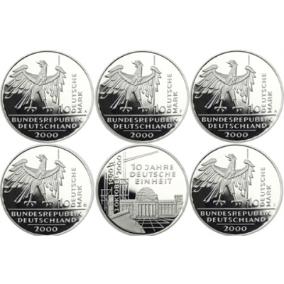 Deutschland-5x10DM-2000-AgPP-DeutscheEinheit-MzzADFGJ