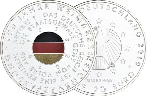 20 Euro Silber 2019 Farbveredelung Weimarer Reichsverfassung Gedenkmünzen Deutschland 