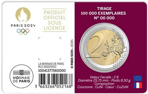 Frankreich-2Euro-2024-Herkules-CoinCard-lila-Ausstrahlung-RS