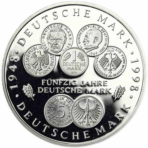 Deutschland-10-DM-Silber-1998-PP-50-Jahre-Deutsche-Mark-I
