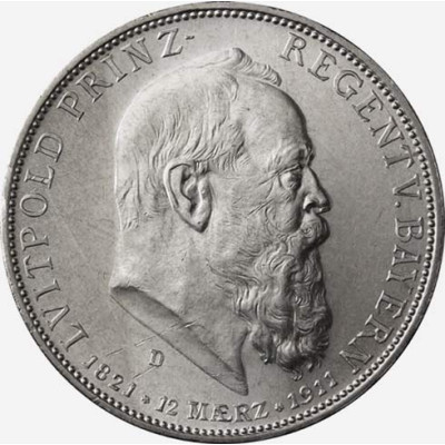 Kaiserreich-5-Mark-1911-Prinzregent-Luitpold-Bayern-J.50-Sonderpreis.