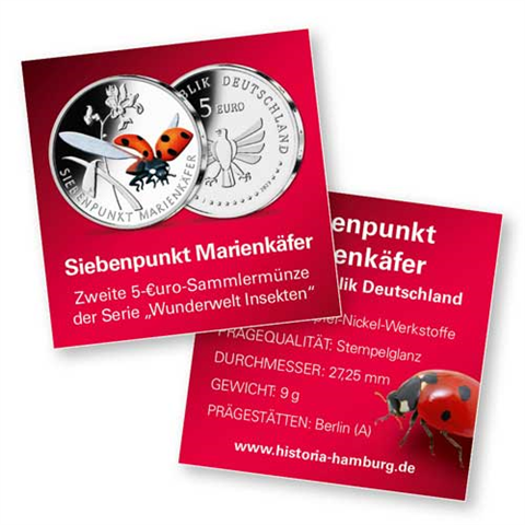 Deutschland-5Euro-2023-Wunderwelt-Insekten-Marienkäfer-RS