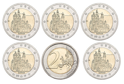 Deutschland 5 x 2 Euro 2012 bfr. Bundesländer Serie: Schloß Neuschwanstein Mzz. A - J