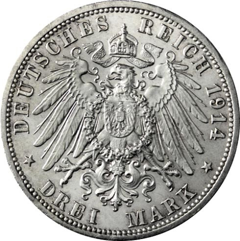 J. 24 Anhalt  3 Mark Friedrich II 1914 Silber Hochzeit  SONDERPREIS