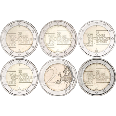 Deutschland-5-x-2Euro-2025-bfr-Deutsche-Einheit-A-D-F-G-J-rsvs
