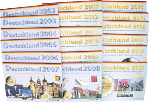 Deutschland-18x3,88 Euro-2002-2019-Kurs Briefmarken-SetI