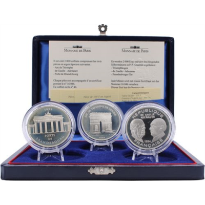 Frankreich-3x100Francs-1993-1994-AGpp-Monumente-Etui