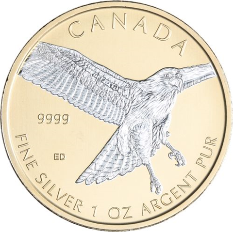 Kanada-5 Dollar-2015-AGstgl-Rotschwanzadler-FD-vergoldet-RS