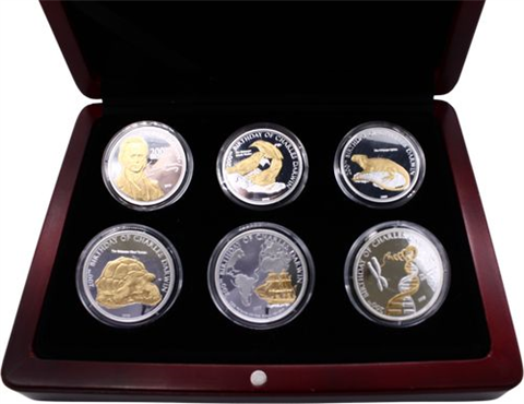Samoa-6x10 Dollar-2009-PPvergoldet-200th Geburtstag C. Darwin-Etui I