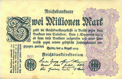 Reichsbanknote 2 Millionen Mark von 1923 