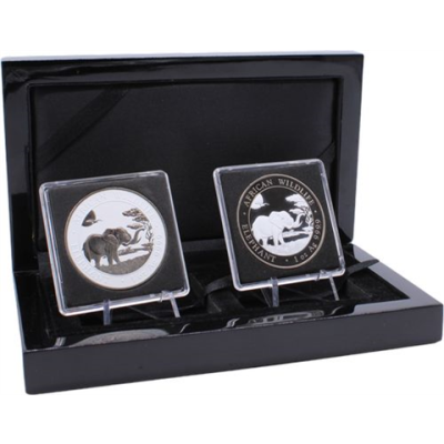 Somalia-2x100Schilling-2019-AG-Elefant-Farbe-BlackRuth-Etui II