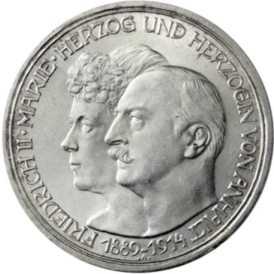 J. 24 Anhalt  3 Mark Friedrich II 1914 Silber Hochzeit  SONDERPREIS